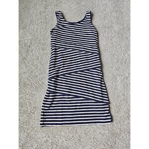 Ann Taylor Loft Womens Petites XXSP Navy Beige Stripe Tiered Jersey Tank Dress